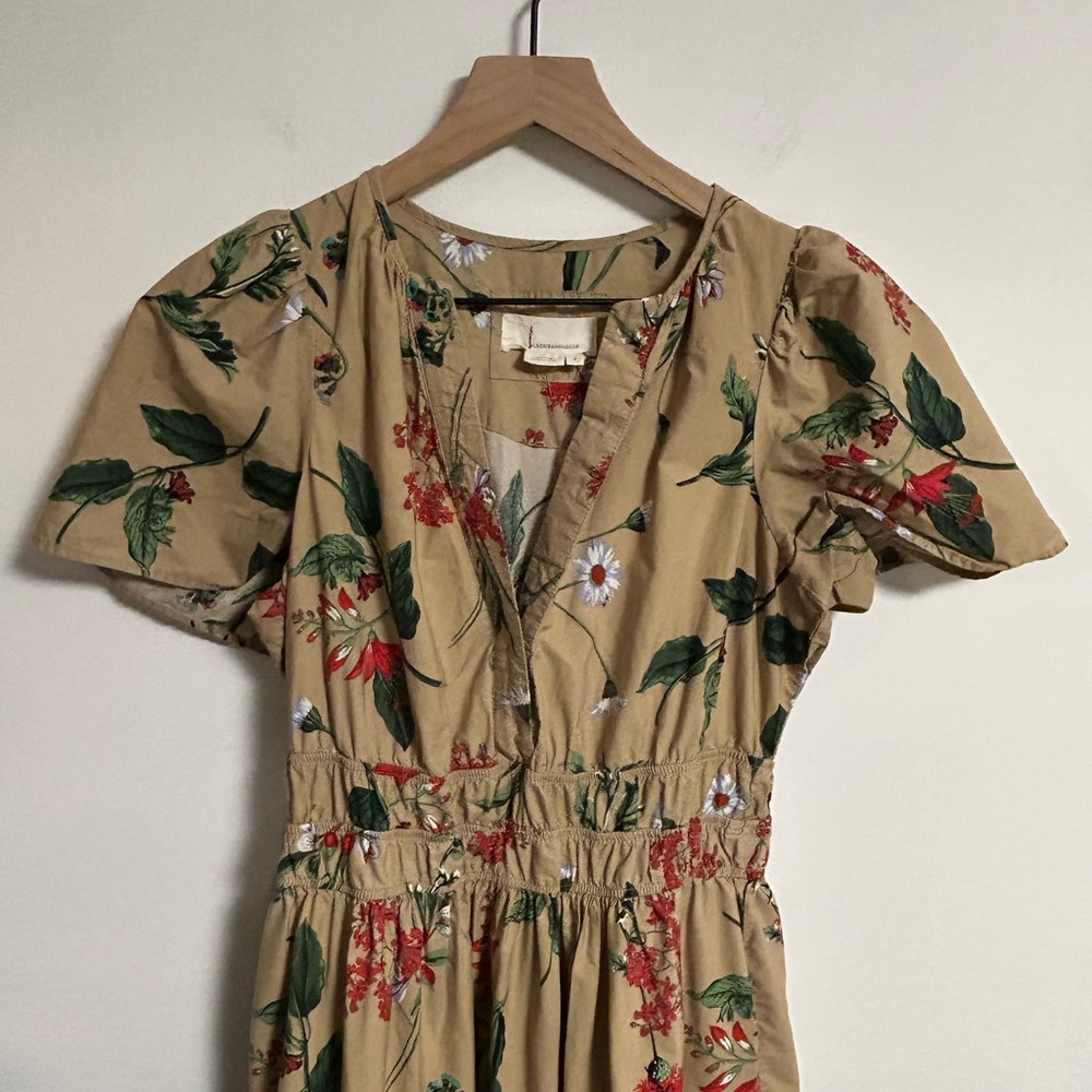 Anthropologie the Somerset Cotton Beige Floral tiered Maxi Dress - Picture 2 of 6